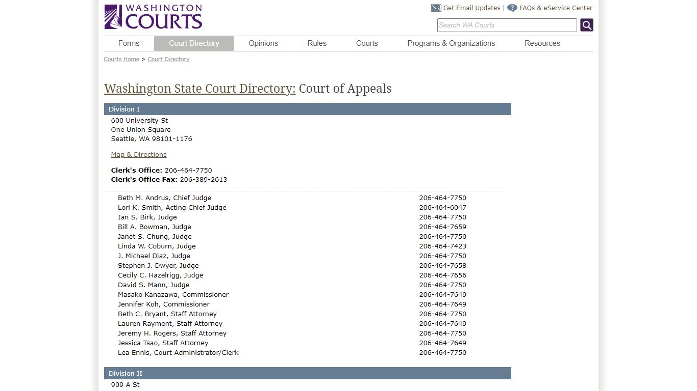 Washington State Courts - Court Directory